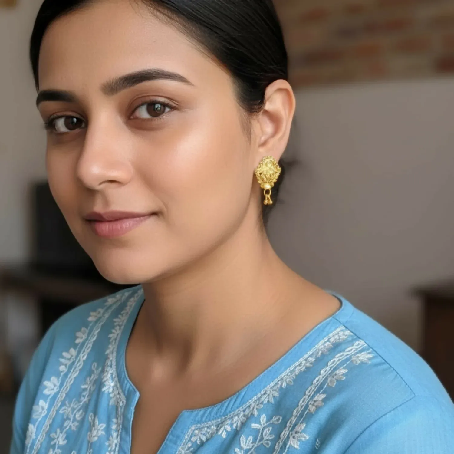 3 Drops Golden Earrings for Women & Girls – Traditional Fancy Jewellery Gift - Detailed Feature View 1
