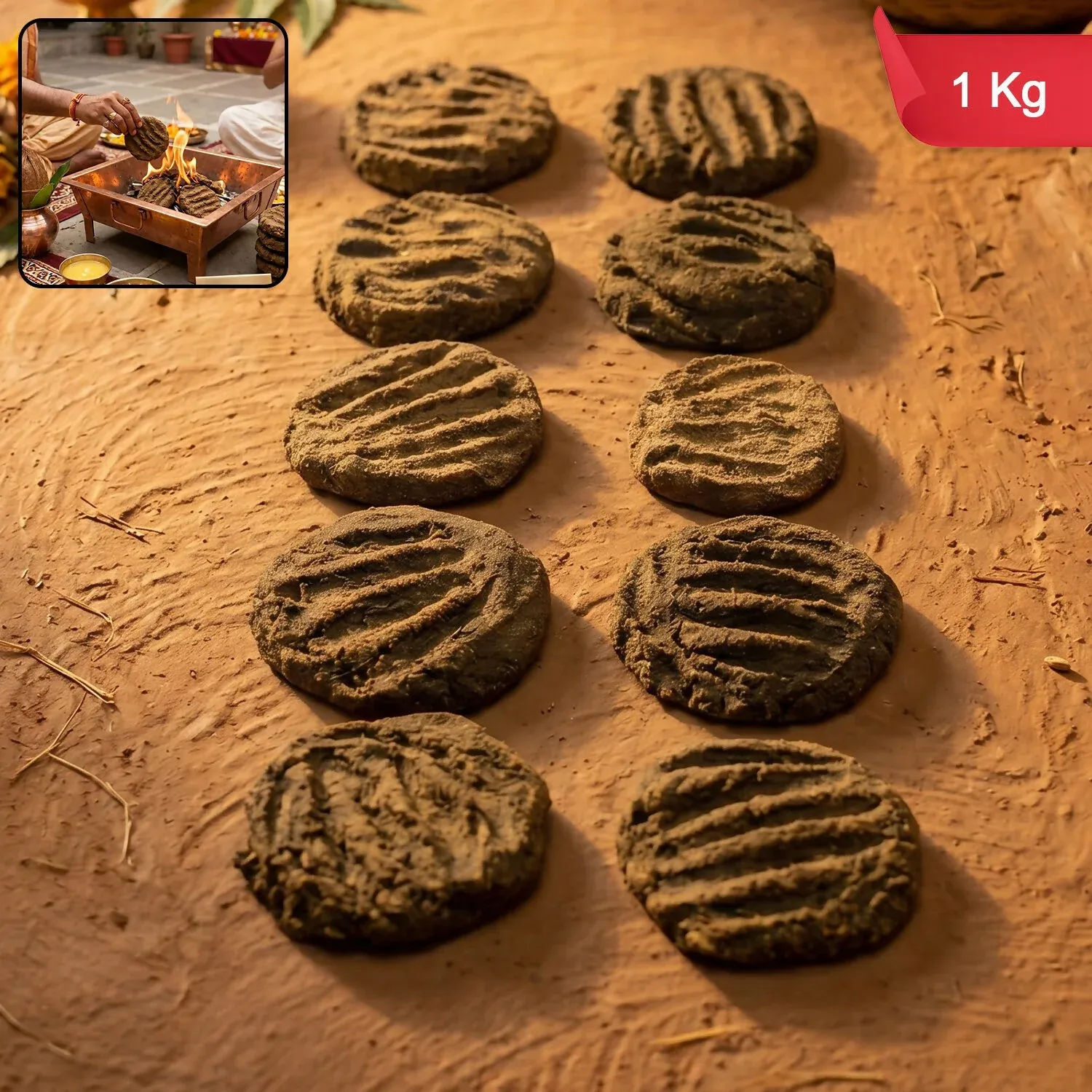 Cow Dung Cakes for Havan Puja Sambrani Dhoop Uple Ritual Use (1 kG) - Detailed Feature View 6