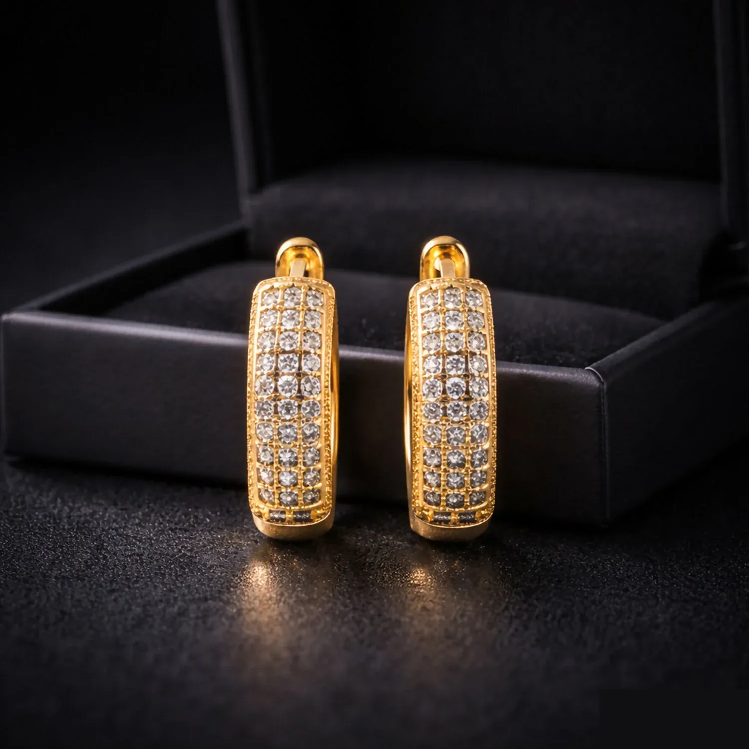 Crystal Studded Gold-Tone Hoop Earrings – Elegant Pave Design (1 Pair) - Detailed Feature View 1