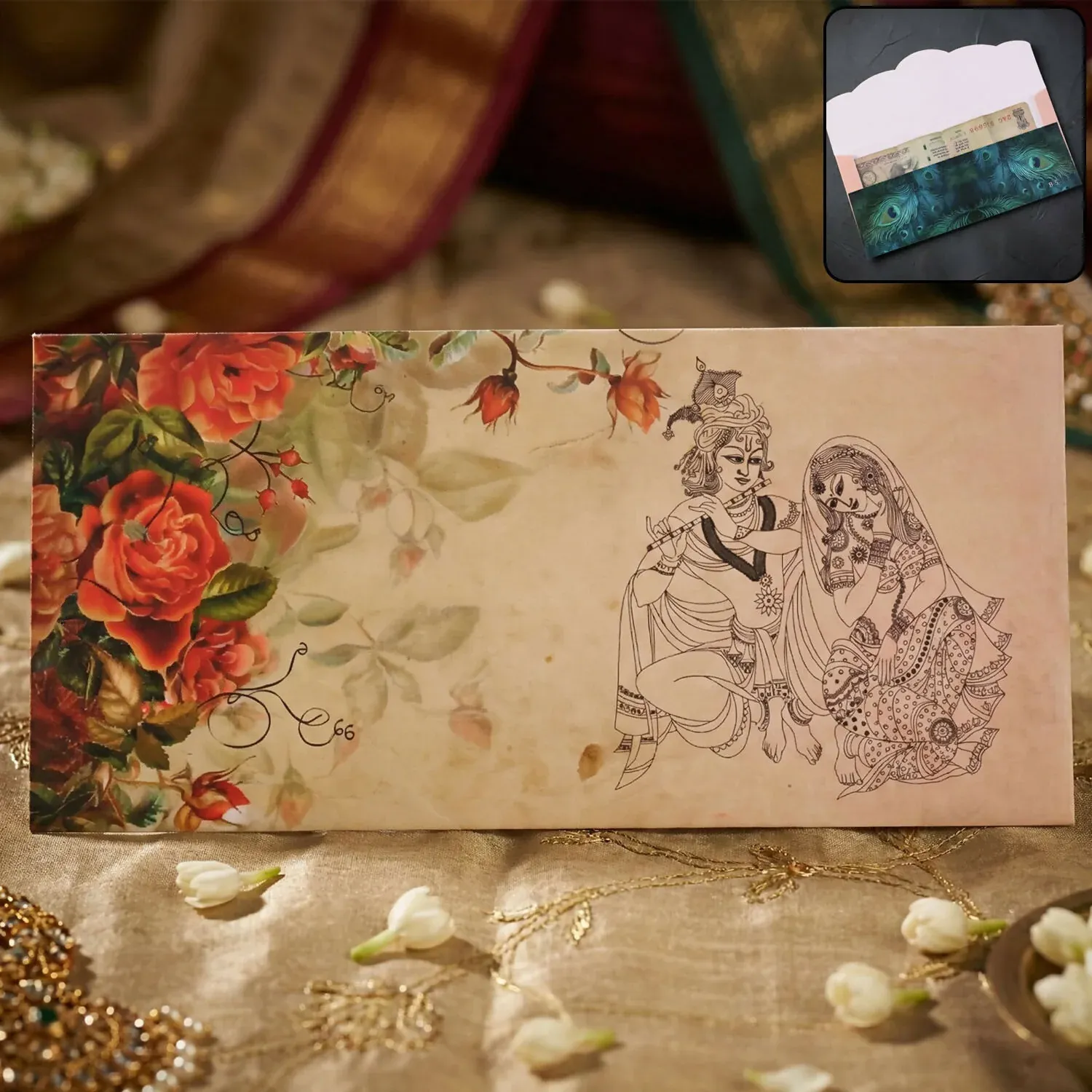 Designer A4 Size Money Gift Envelopes with Peacock Feather & Floral Patterns for Wedding, Festive & Cash Gifting – Pack of 10 - Detailed Feature View 5
