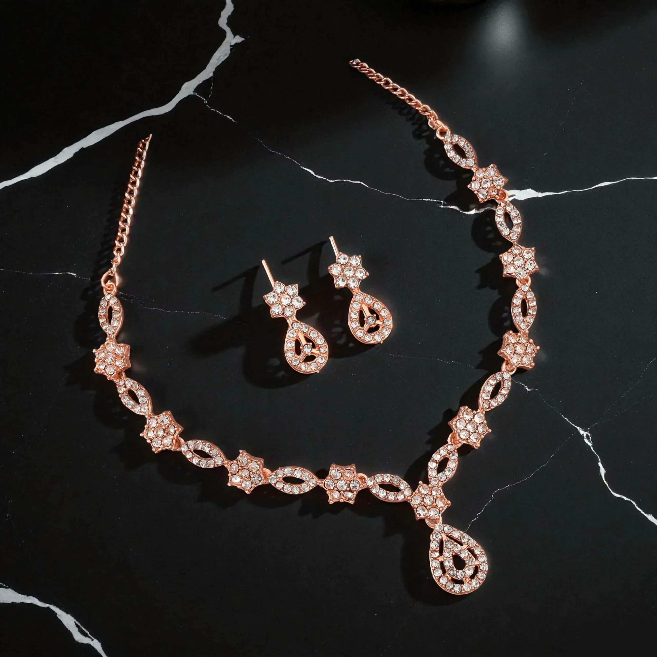 Premium Crystal & Enamel Floral Necklace Set with Pearl Drop - Multiple Colors - Buy Online at Alikart