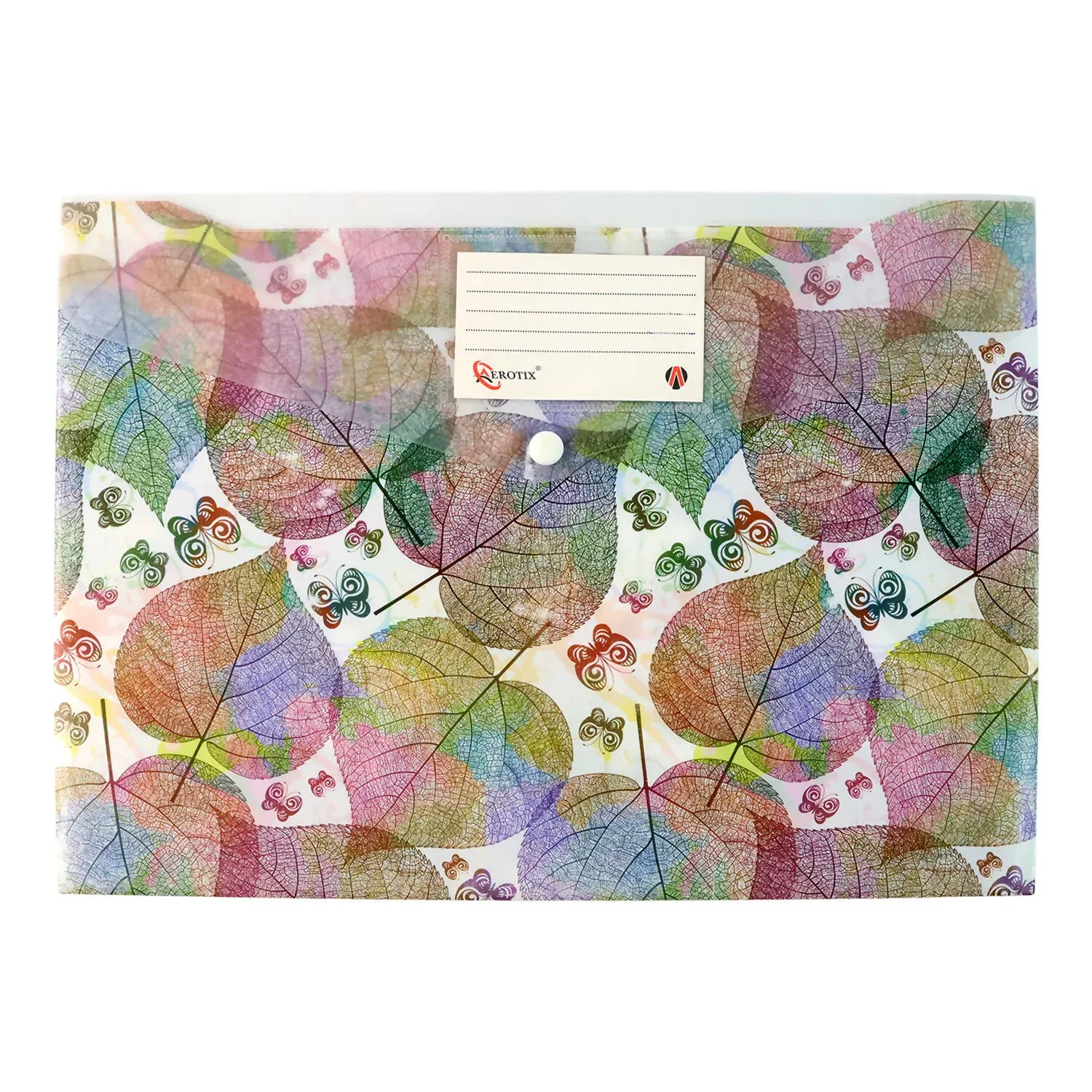 Printed A4 Document Folder – Leaf Design with Button Closure & Label Slot (1 Pc) - Detailed Feature View 4