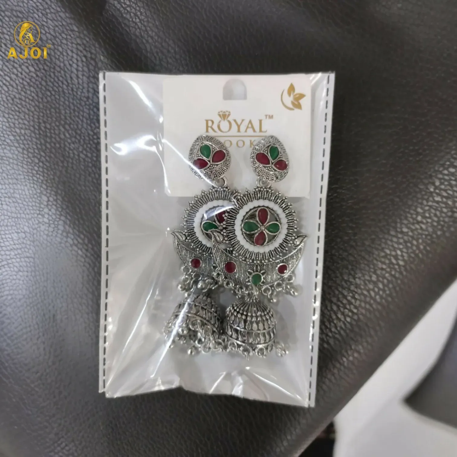 Multicolor Oxidized Silver Jhumka Earrings - Detailed Feature View 4