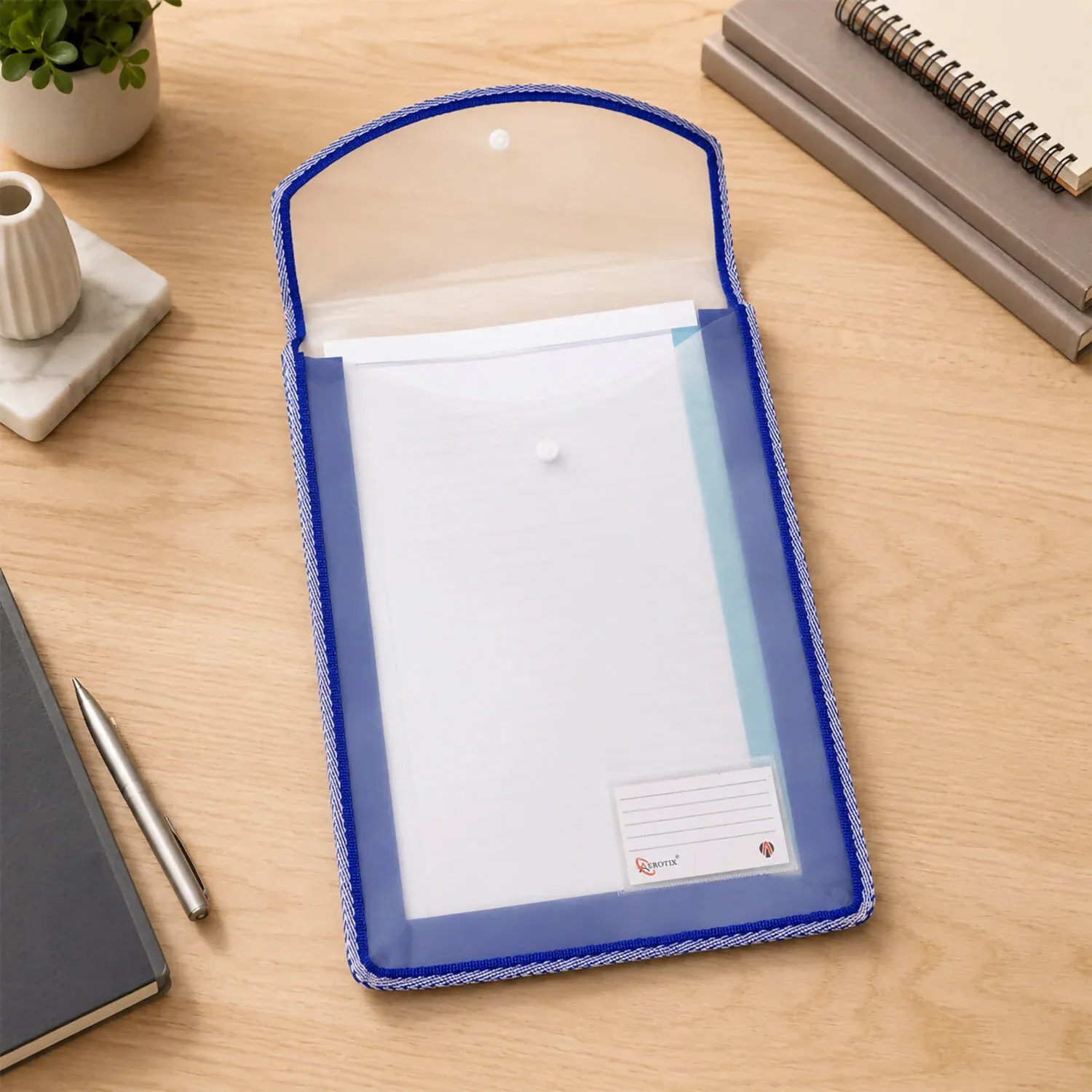 Premium Stitched Border Document Folder A4 Size with Button Lock & Label Holder - Detailed Feature View 2