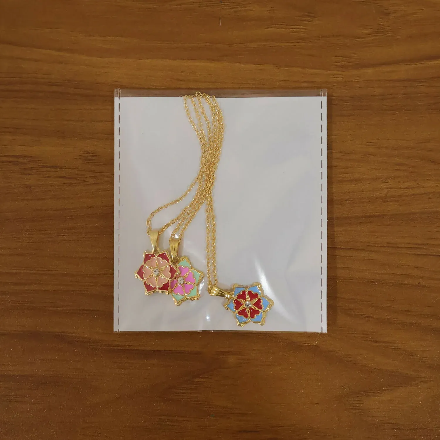 Elegant Floral Gold Pendant Necklaces with Colorful Enamel Design Combo set - Detailed Feature View 4