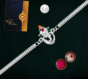 Ganpati Rakhi Combo – Silver Bracelet with Traditional Tilak Set
