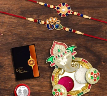 Traditional Rakhi Combo – Elegant Rakhis with Silver Coin & Pooja Thali
