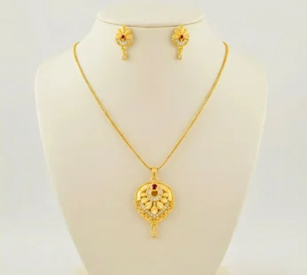 Gold Plated Floral Heart Pendant Set with Ruby & Zircon Stones