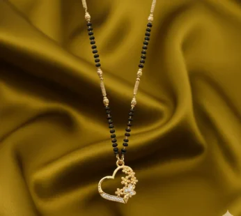 Gold Heart Floral Mangal sutra Necklace with AD Accents For women