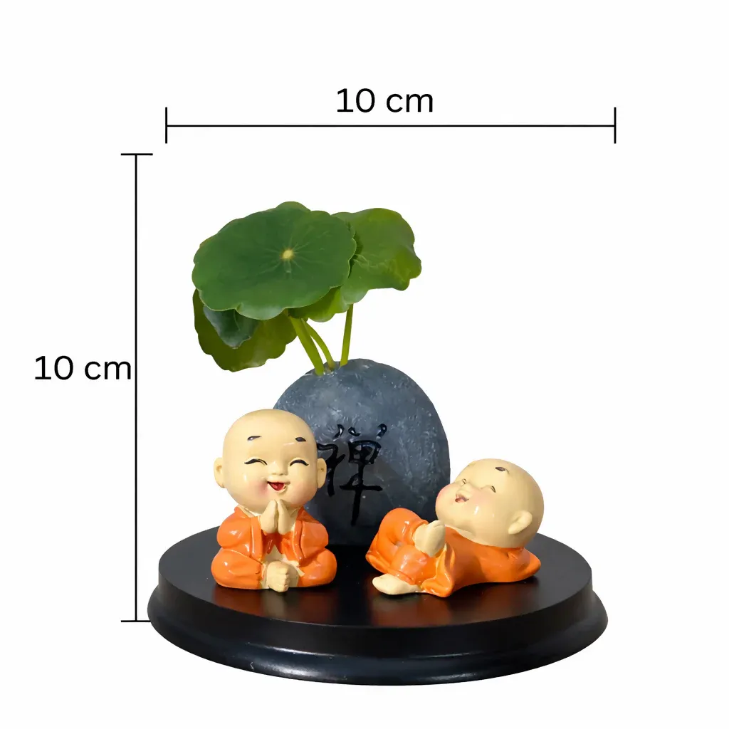 Cute Zen Monk Couple with Mini Planter Decorative Showpiece (ANY COLOR) - Detailed Feature View 7