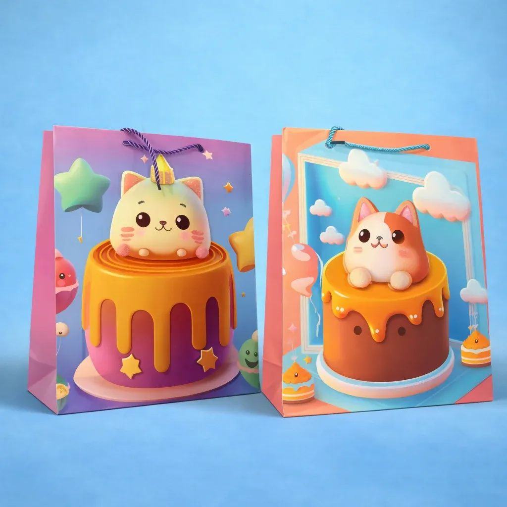 Cute Cartoon Cat Design Gift Paper Bag with Handle 1 Piece - Detailed Feature View 1