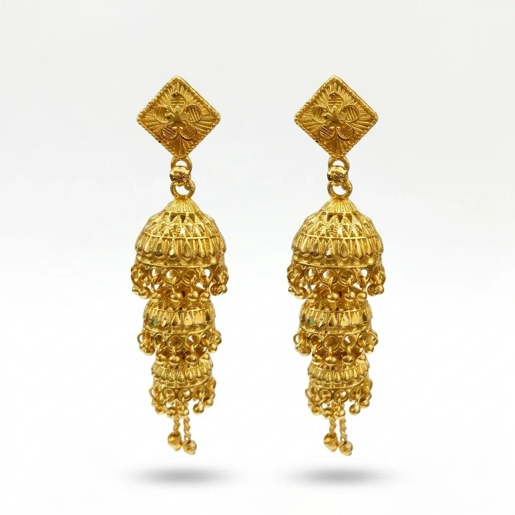 Antique Style Gold Jhumka Earrings Ethnic Jewelry Collection - Detailed Feature View 2