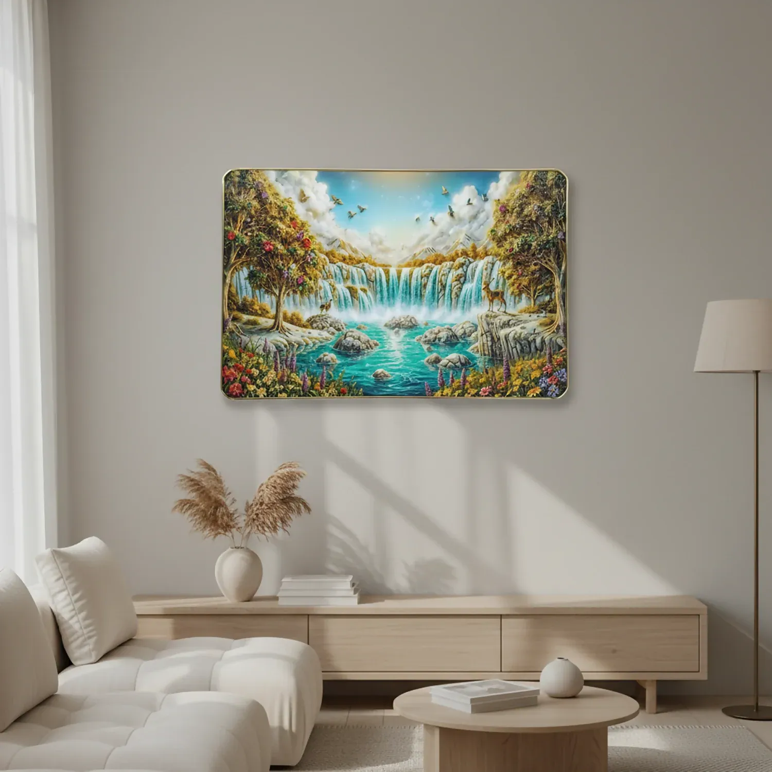 Premium 3D Waterfall Wall Décor with Golden Frame - Detailed Feature View 4