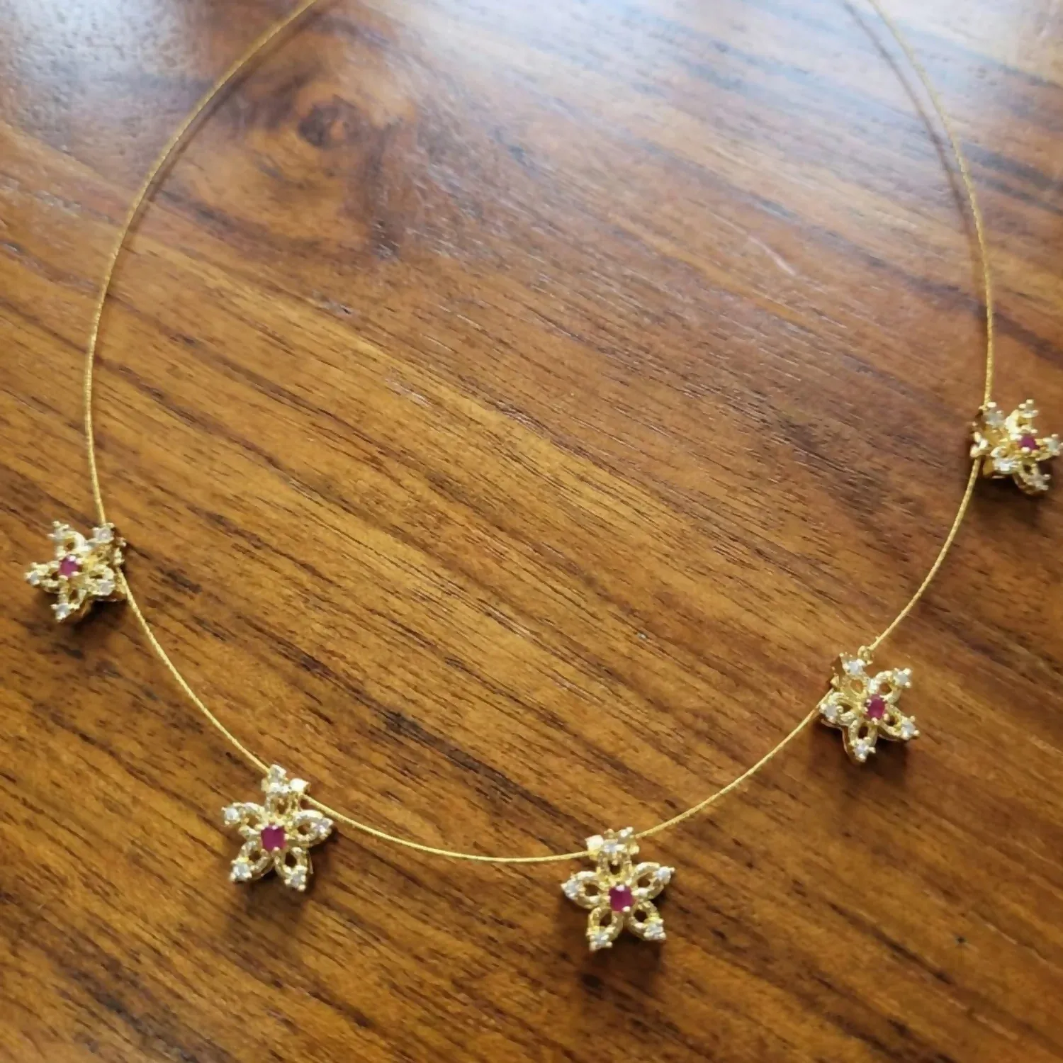 Premium Minimalist Gold Chain Necklace with Floral Star Design & Red White Stones - Buy Online at Alikart