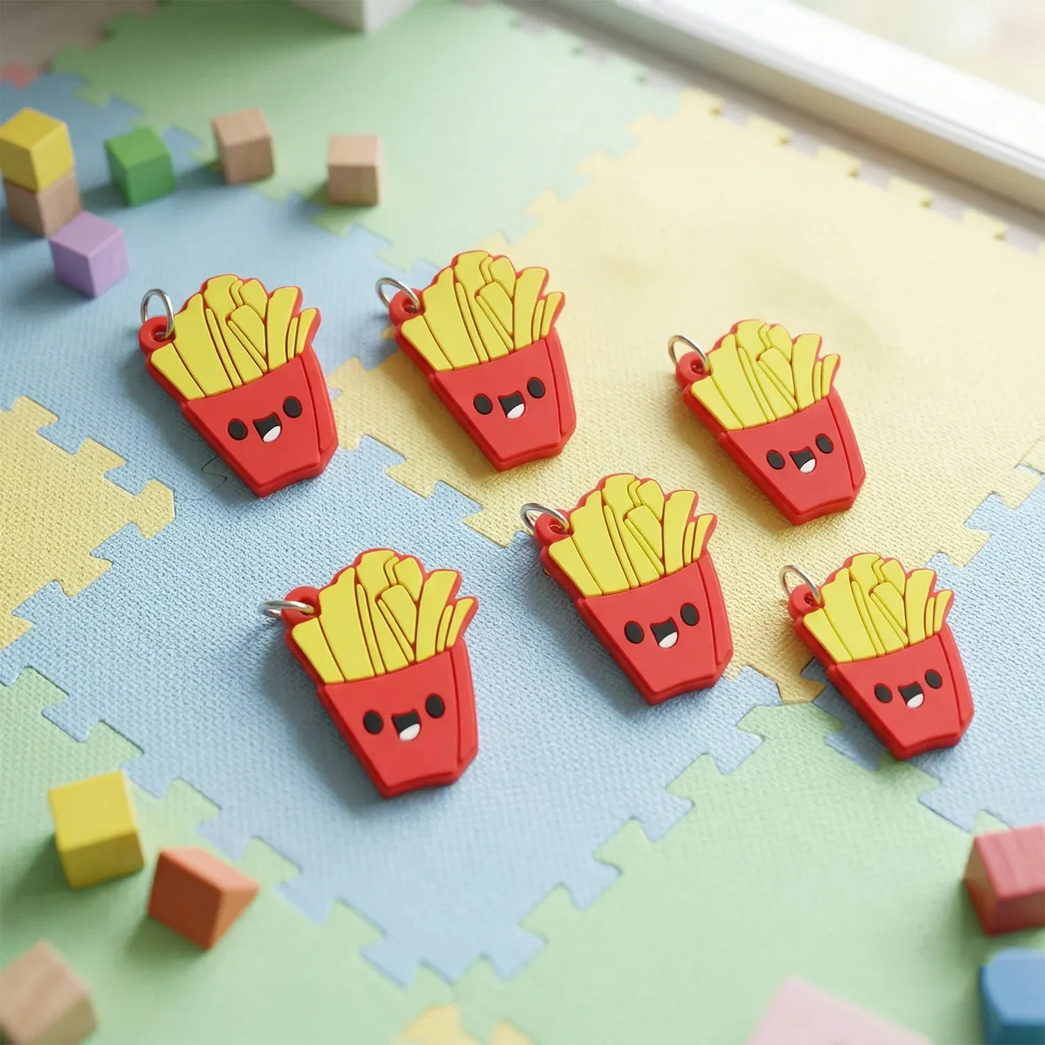 Cute French Fries Shap Bag Charm Keychain Set (10 Pc) - Detailed Feature View 2