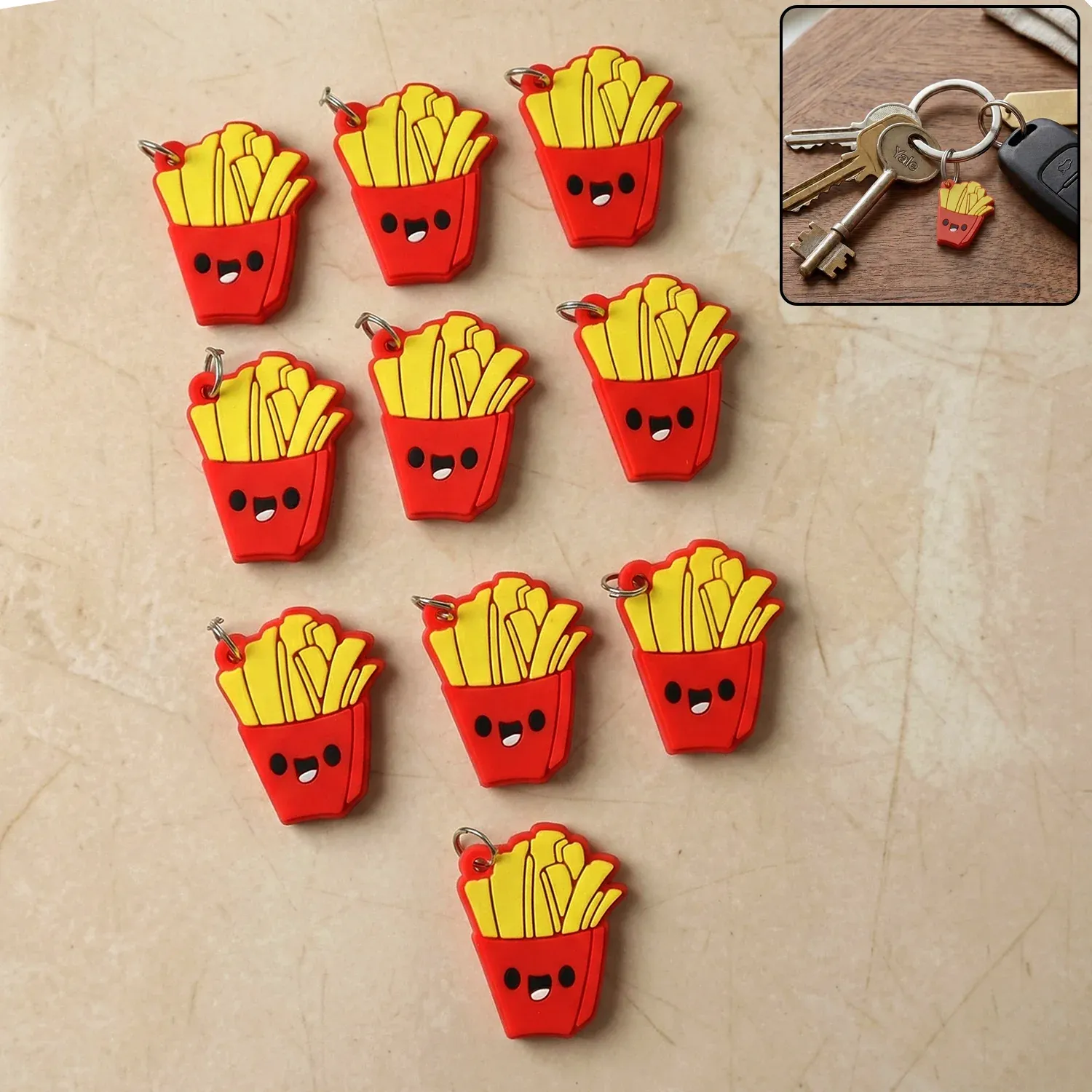 Premium Cute French Fries Shap Bag Charm Keychain Set (10 Pc) - Buy Online at Alikart