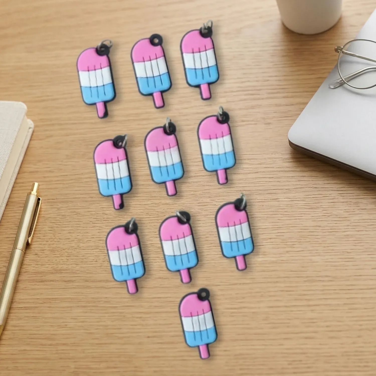 Cute Ice Cream Bag Charm & Keychain Set – 10 Pc Decorative - Detailed Feature View 5