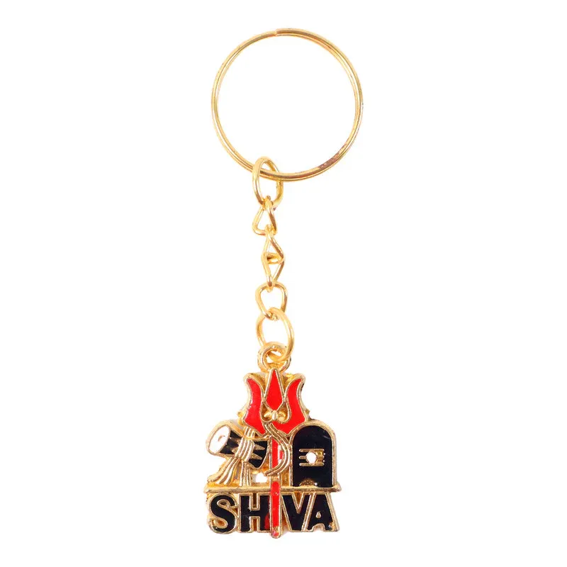 Golden Shiva Symbol Keychain with Trishul & Damru – Devotional Gift - Detailed Feature View 4