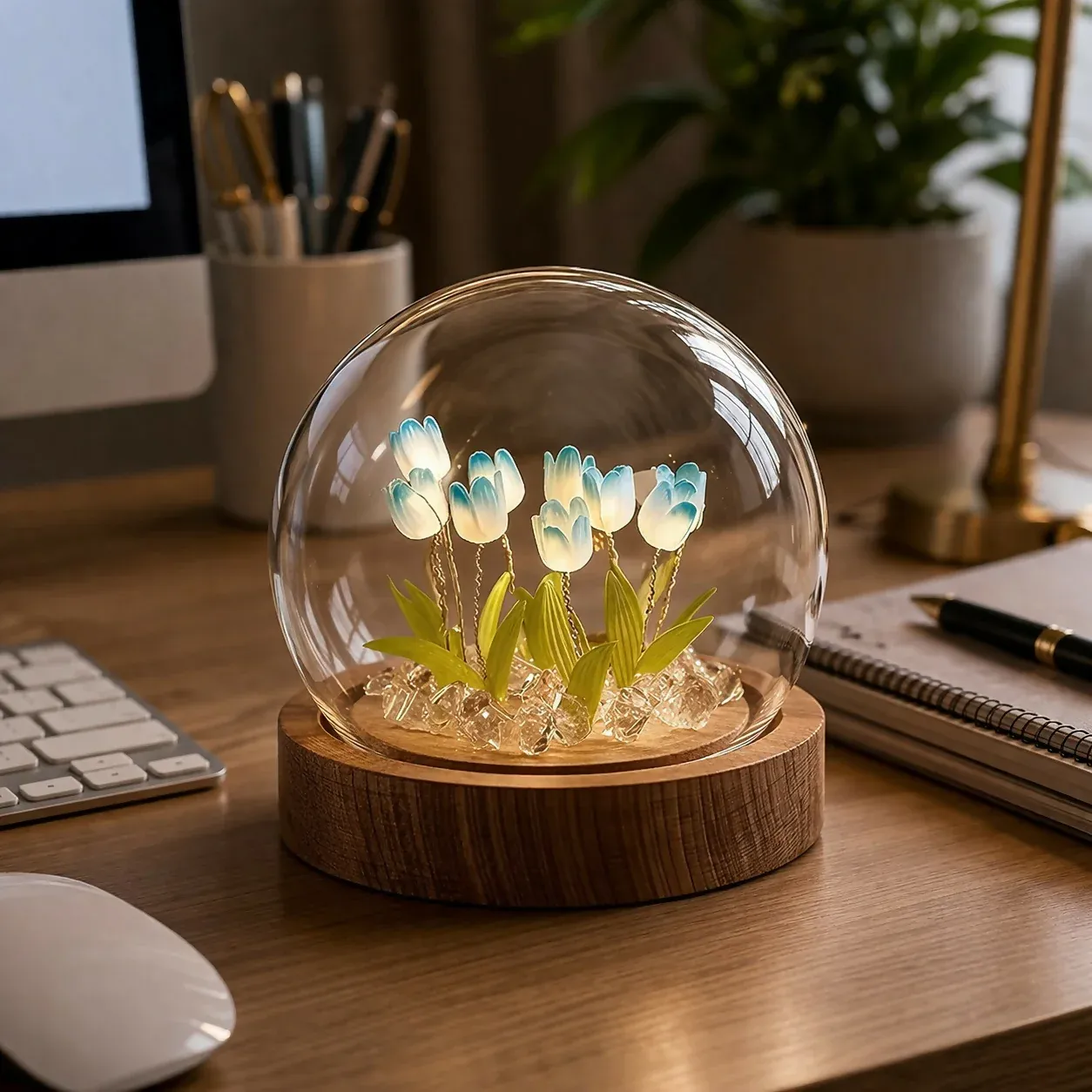 DIY Tulip Night Light Kit LED Glass Dome Decorative Table Lamp - Detailed Feature View 1