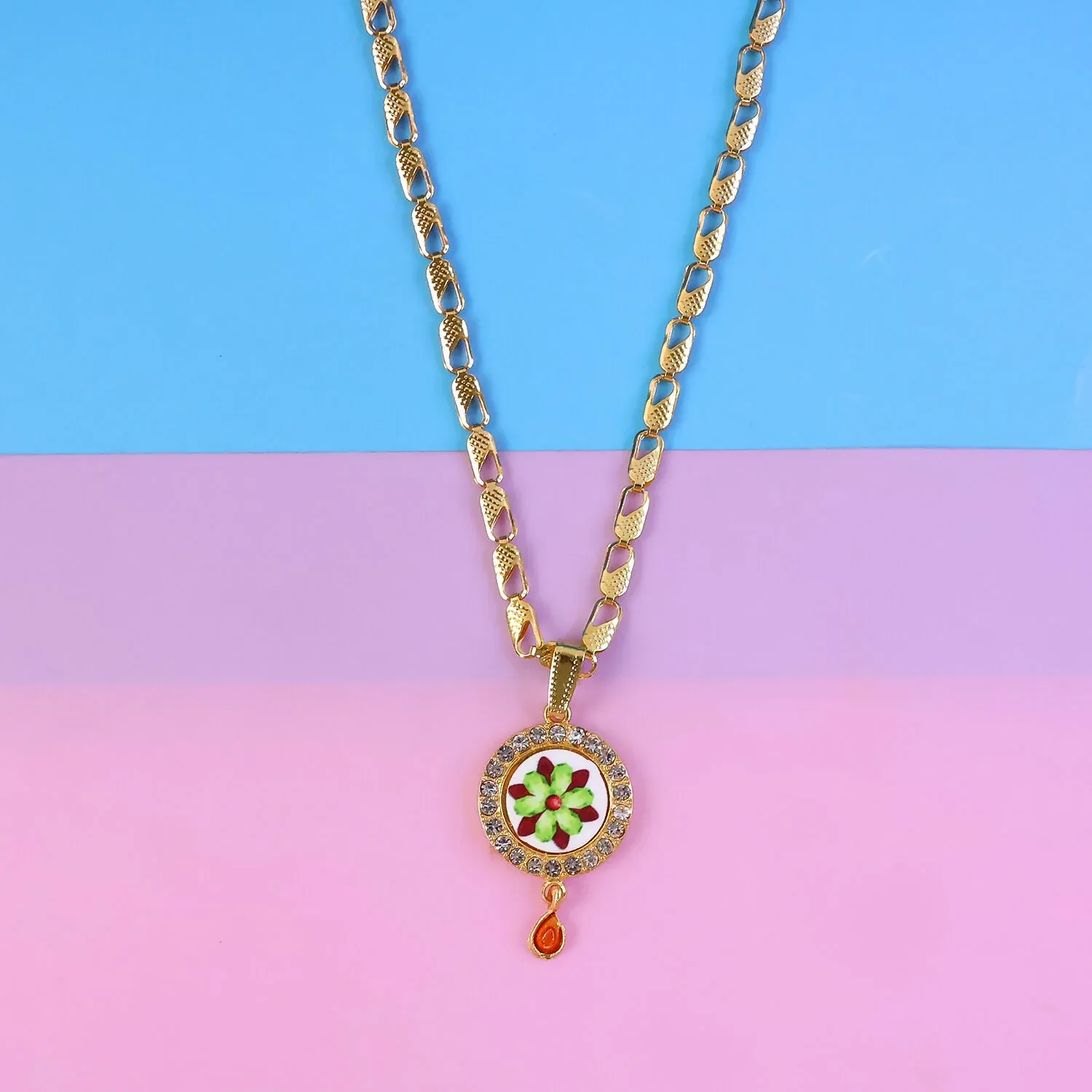Premium Elegant Gold Plated Pendant Necklace with Floral Design - Buy Online at Alikart