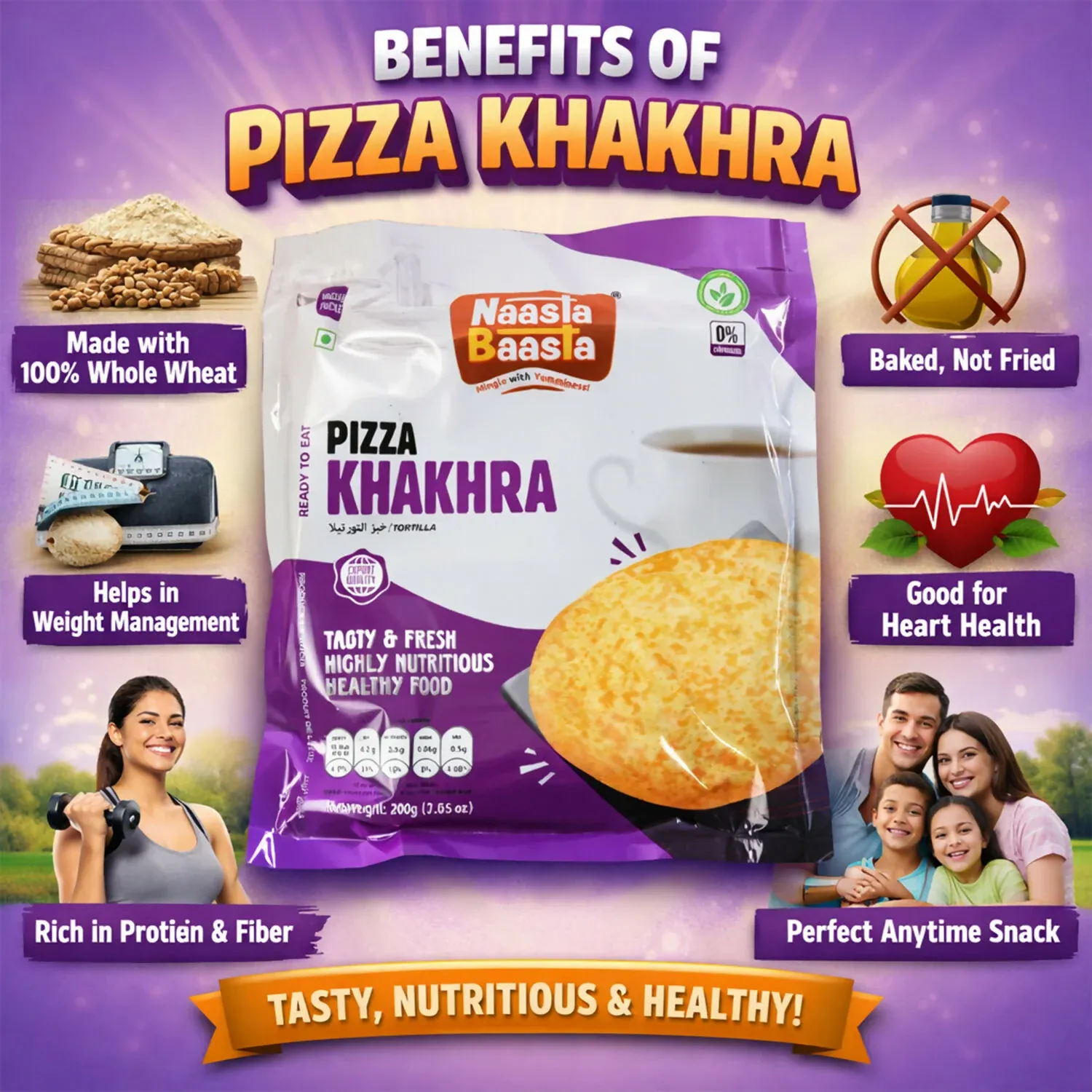 Naasta Baasta Pizza Khakhra Crispy & Cheesy Whole Wheat Ready to Eat Snack (200gm) - Detailed Feature View 1