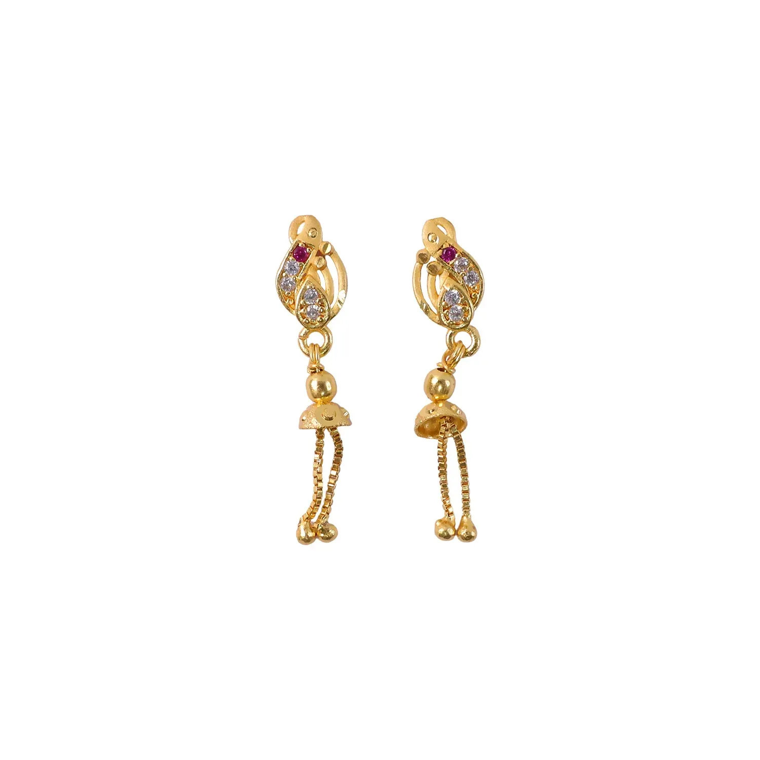 Gold-Plated Leaf Design Chain Drop Earrings for Women (1 Pair) - Detailed Feature View 4