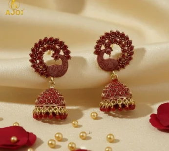 Premium Red Stone Bridal Jhumka Earrings