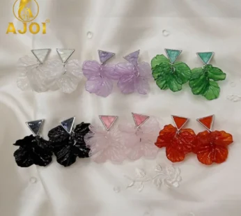 Elegant Floral Gemstone Drop Earrings Set of 6