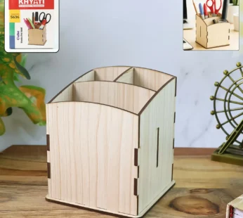 Khyati Wooden Cube Pen Stand – Multi-Section Desk Organizer
