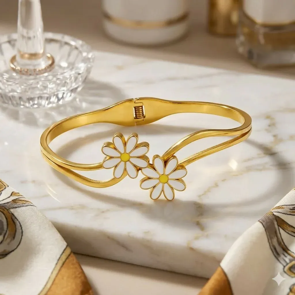 Premium Eternal Bloom Gold-Tone Botanical Kada Bracelet for Women & Girls - Buy Online at Alikart