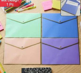 Pastel A4 Document Folder with Gold Border & Snap Button – 1 Pc
