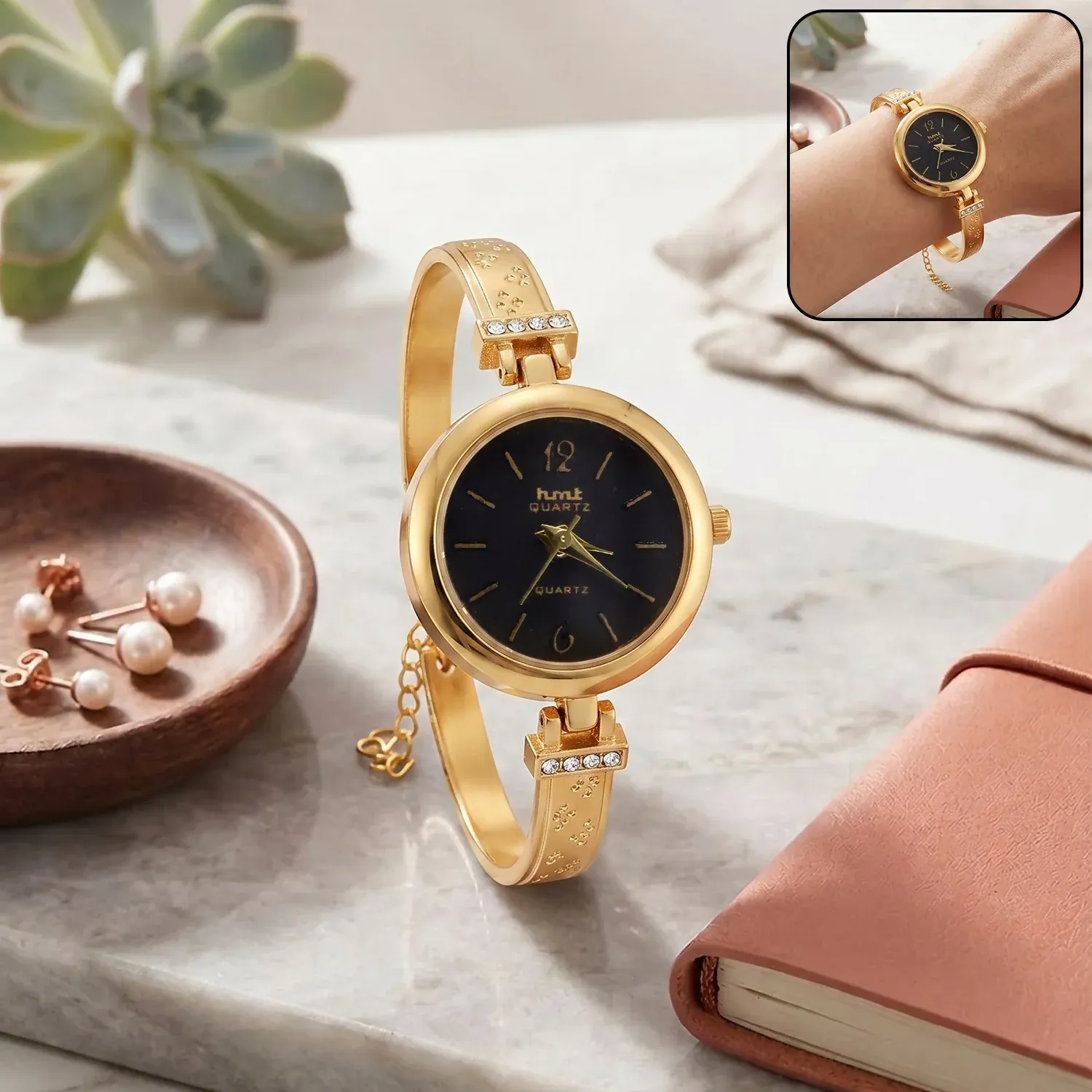 Premium Elegant Golden Charm Bracelet-Style Watch for Women - Buy Online at Alikart