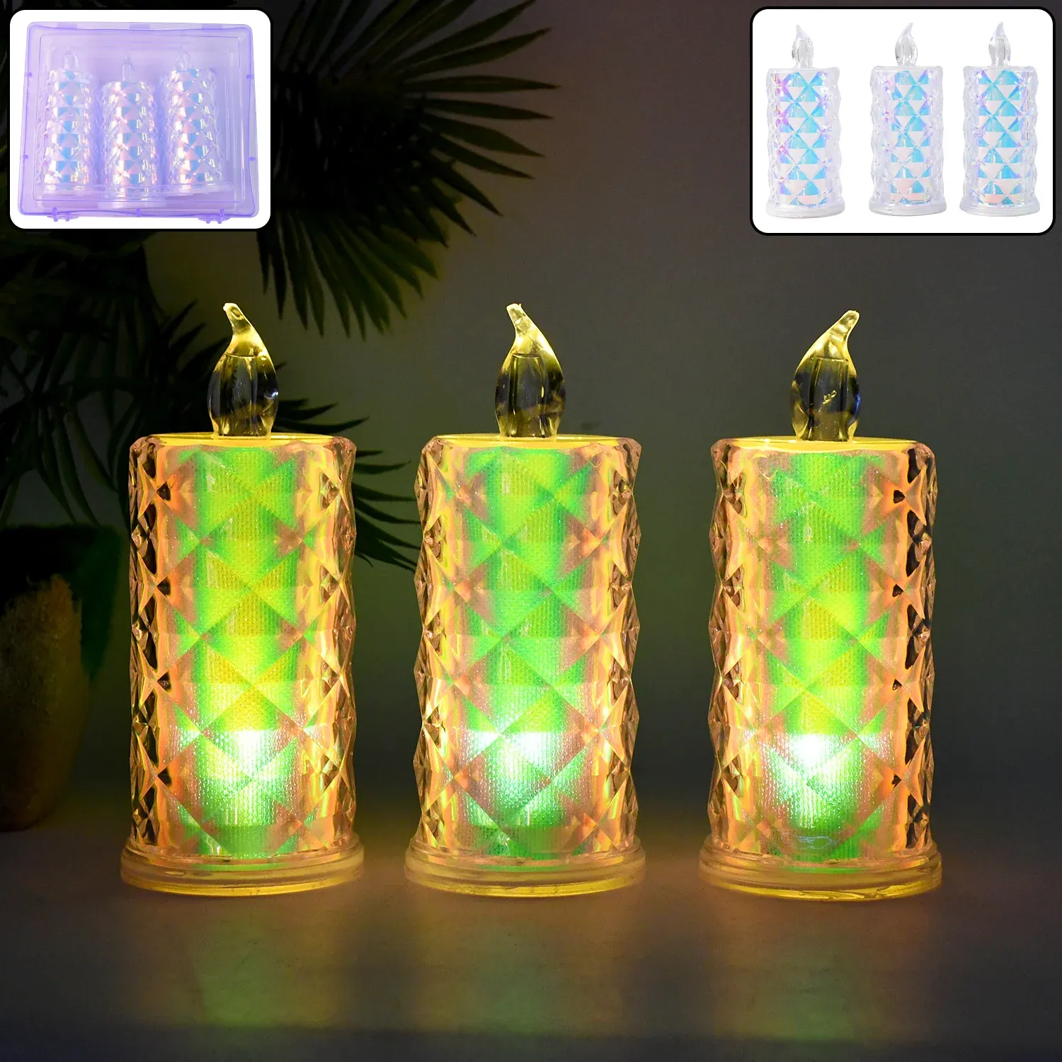 Premium LED Flameless Candle Lights – Set of 3 Crystal Decorative Lights - Buy Online at Alikart