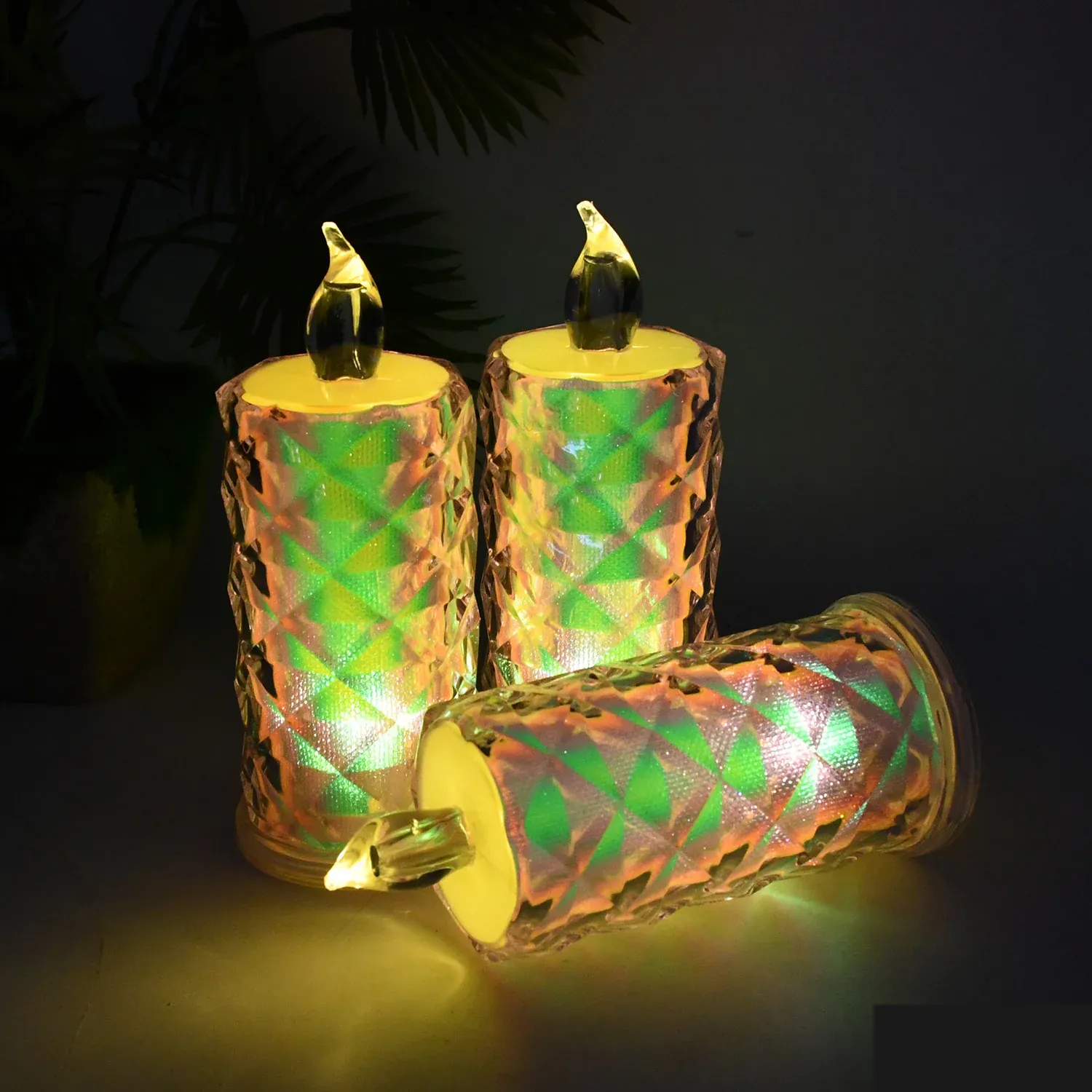 LED Flameless Candle Lights – Set of 3 Crystal Decorative Lights - Detailed Feature View 3
