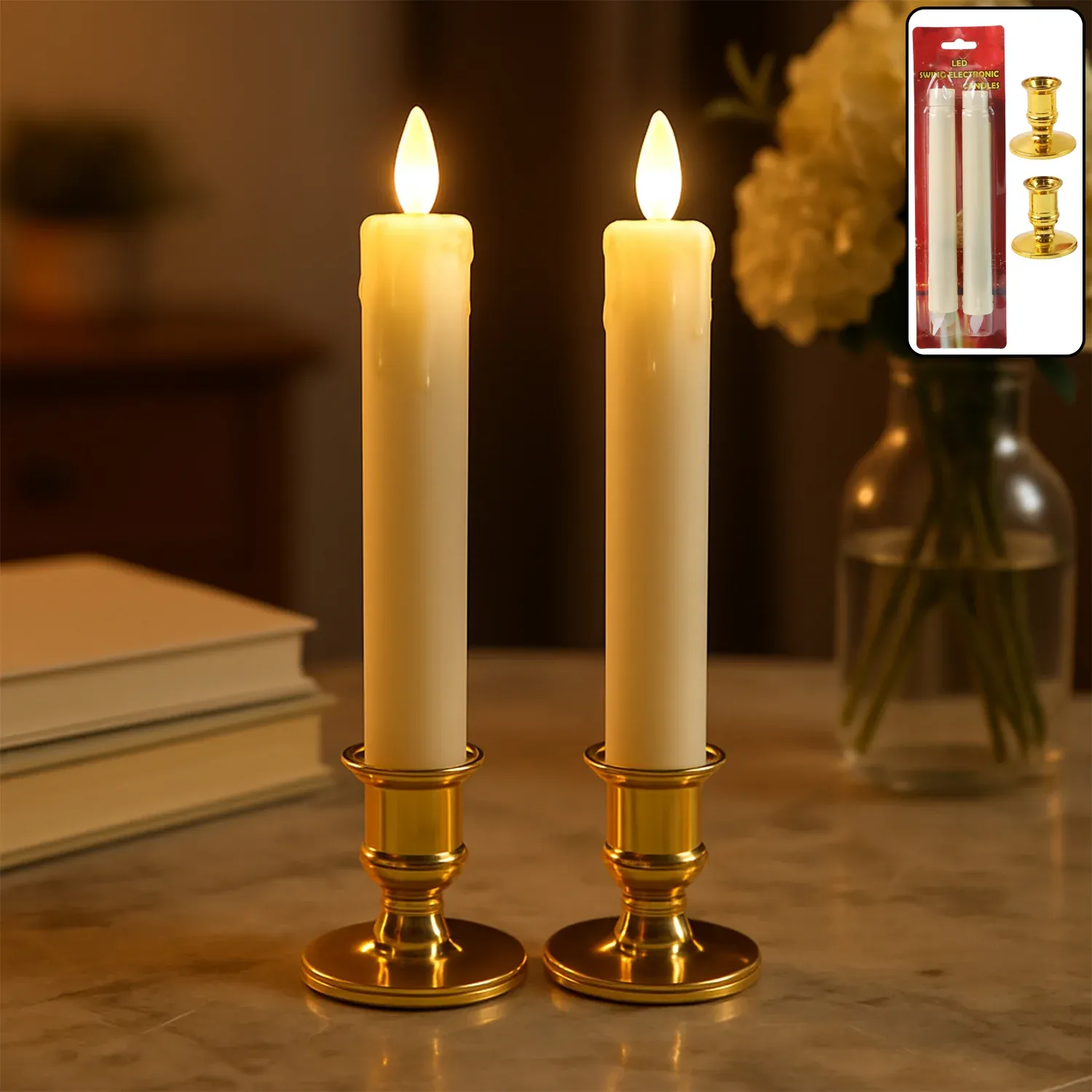 Premium LED Flameless Taper Candles – Set of 2 Realistic Flickering Lights - Buy Online at Alikart