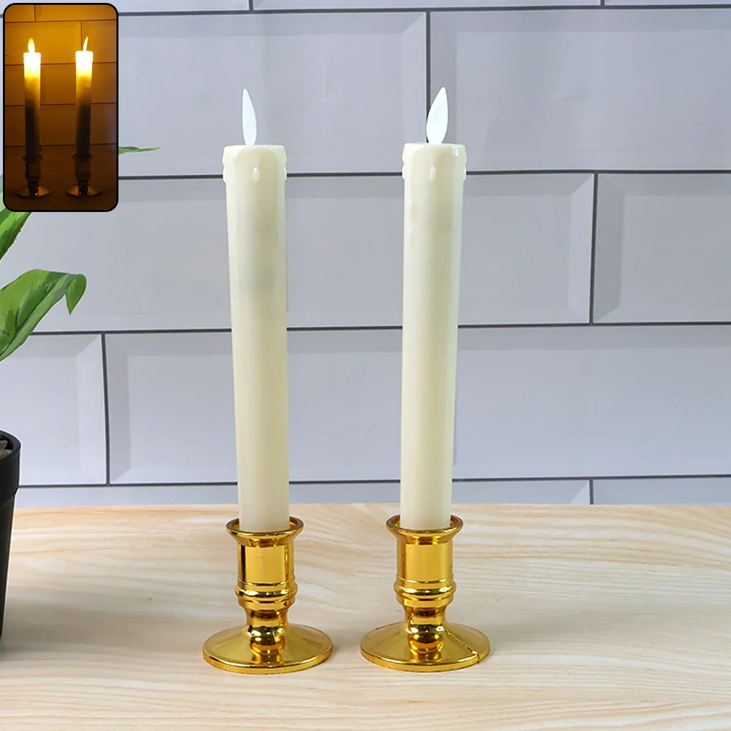 LED Flameless Taper Candles – Set of 2 Realistic Flickering Lights - Detailed Feature View 3