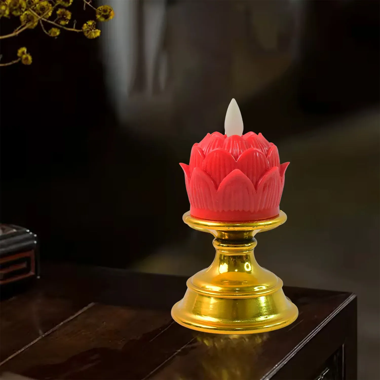 Premium Lotus Shaped LED Flameless Candle with Decorative Holder (1 Pc) - Detailed Feature View 3