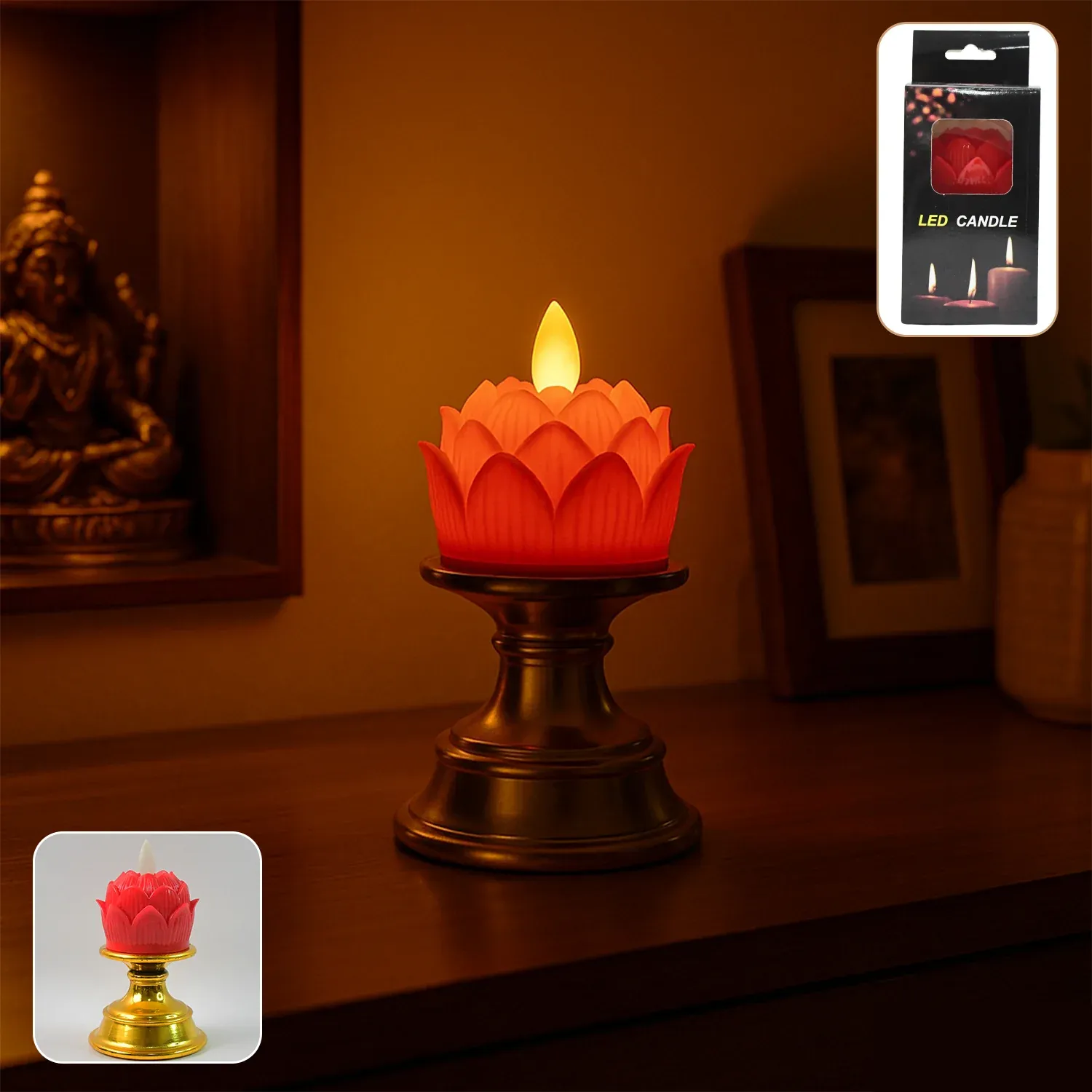 Premium Premium Lotus Shaped LED Flameless Candle with Decorative Holder (1 Pc) - Buy Online at Alikart