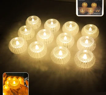 Set of 12 LED Crystal-Effect Flameless Smokeless Decorative Candles