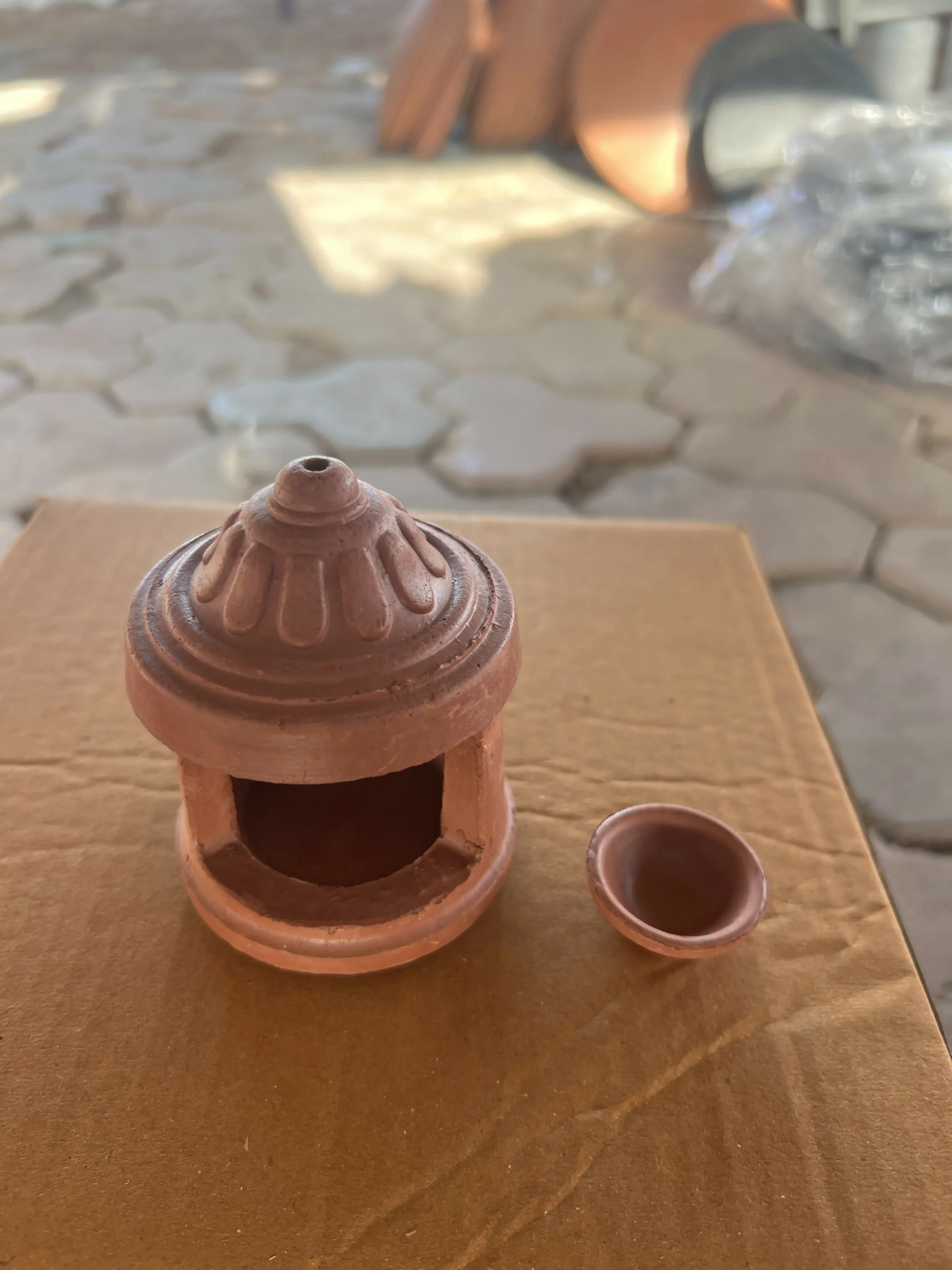 VedicHome Terracotta Clay Diya Lamp with Protective Hut Cover - Detailed Feature View 5