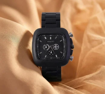 Men’s Matte Black Square Dial Metal Strap Analog Wrist Watch