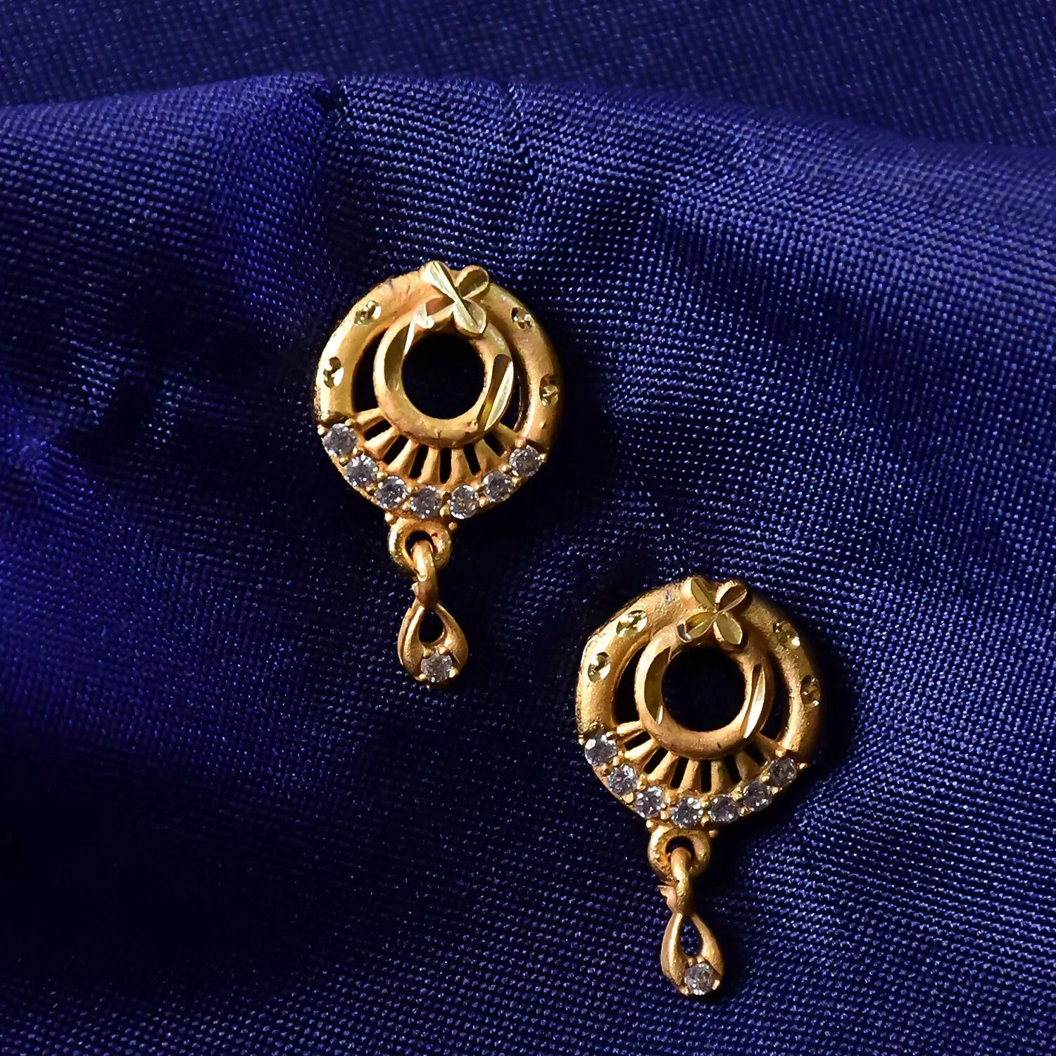 Elegant Circular Drop Earrings with Crystal Accents – Classic Party Wear - Detailed Feature View 3