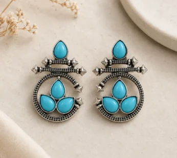 Handmade Ethnic Tribal Stud Earrings with Turquoise Stones