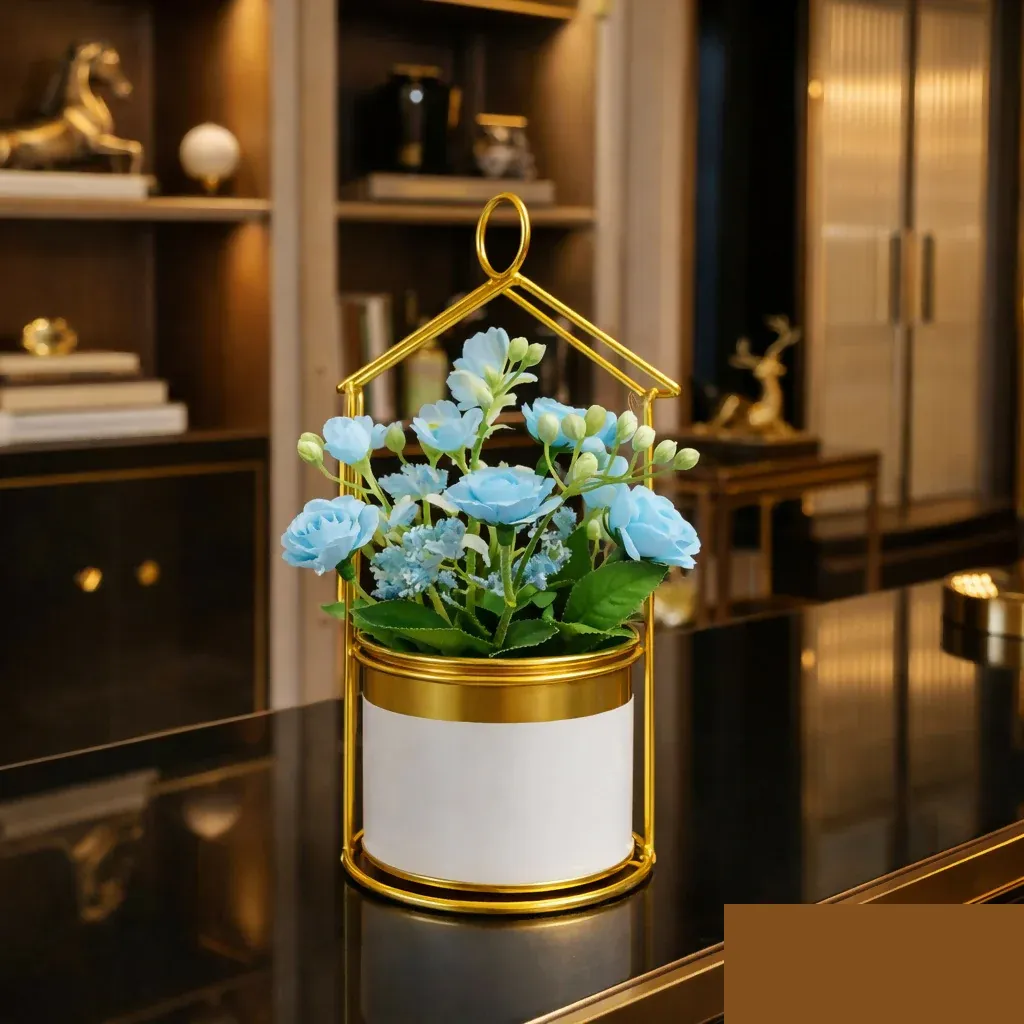 Gold House Frame Tabletop Planter with Decorative Pot(Color may vary) - Detailed Feature View 1