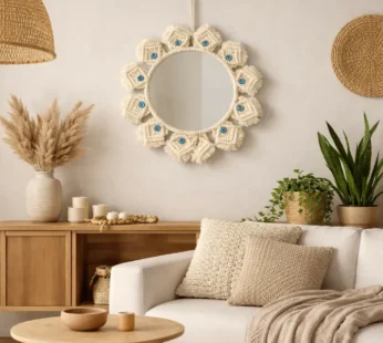 Handcrafted Boho Macrame Round Wall Mirror Decor
