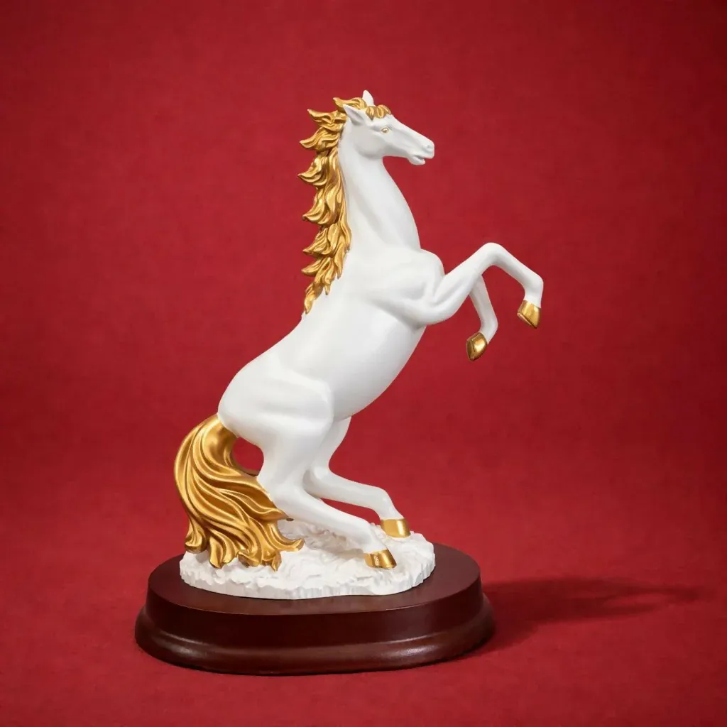 White Elegant Horse Showpiece Statue for Home Decor Tabletop - Detailed Feature View 2