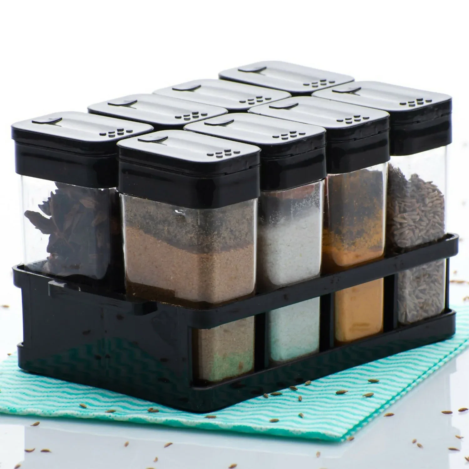Multipurpose Spice Rack Set of 8 with Tray - Airtight Organizer - Detailed Feature View 2