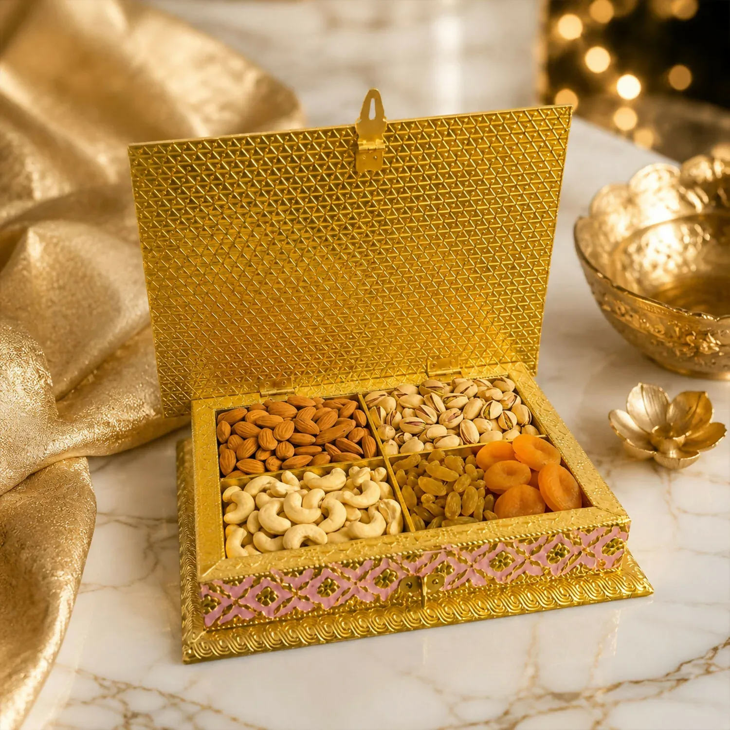 Handicraft Meenakari Pink Dry Fruit Box – Traditional Decorative Gift - Detailed Feature View 3