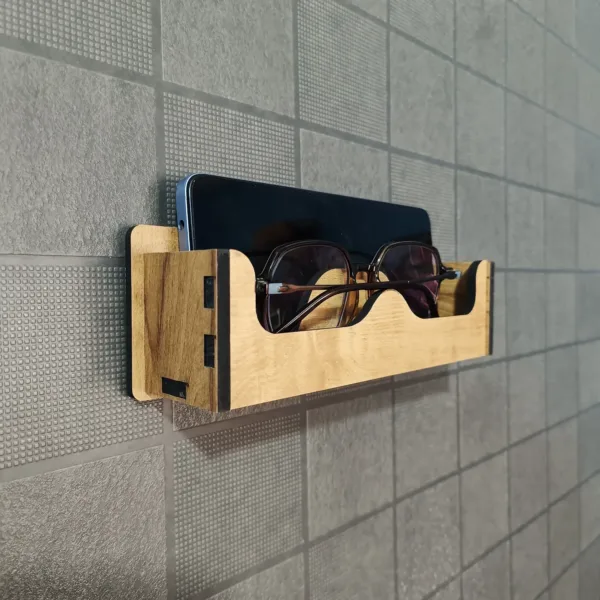Wooden Wall Mounted Sunglasses Holder – Minimalist Organizer with Shelf