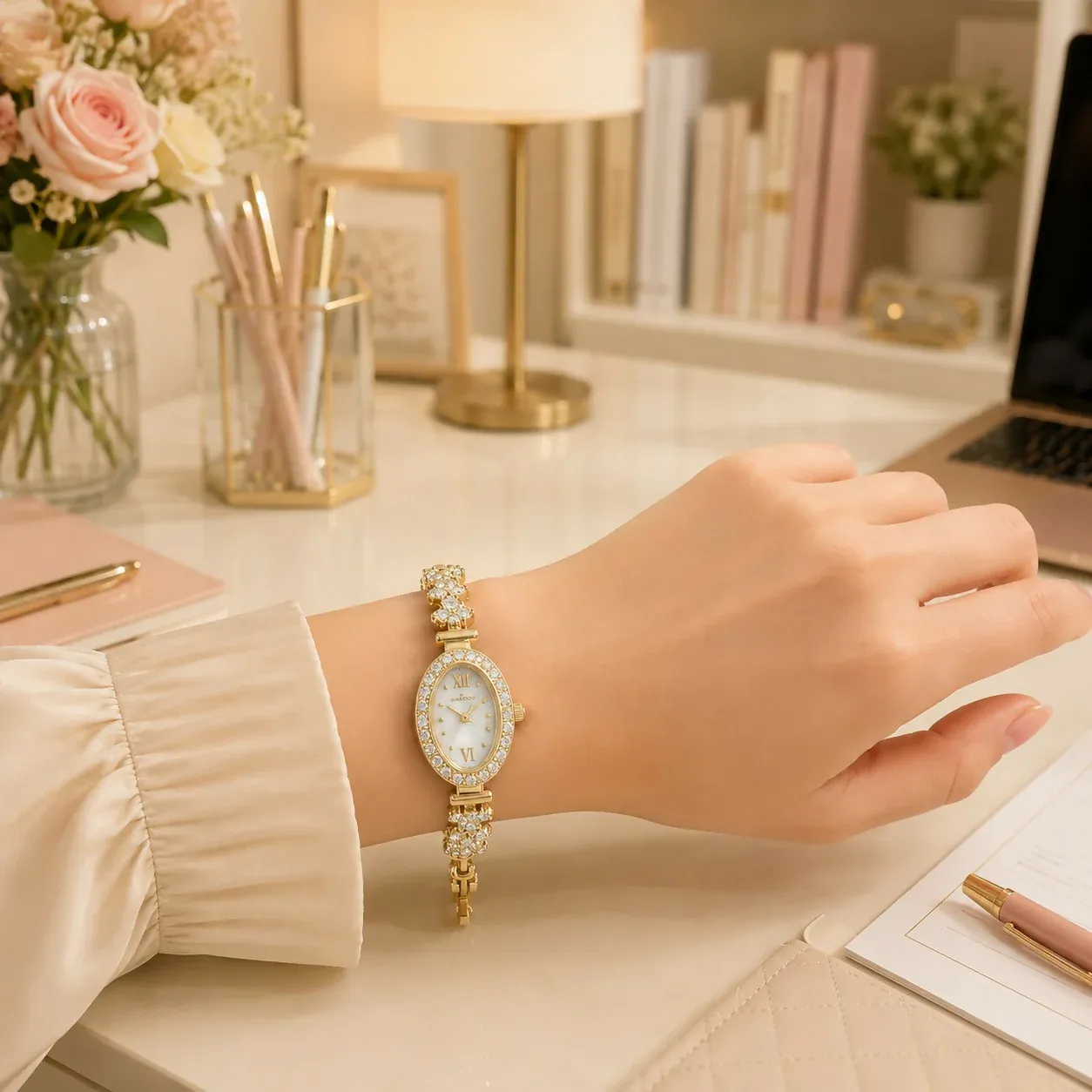 Premium Women's Elegant Crystal Studded Bracelet Watch Assorted Dial Design (Any Design 1 PC) - Buy Online at Alikart